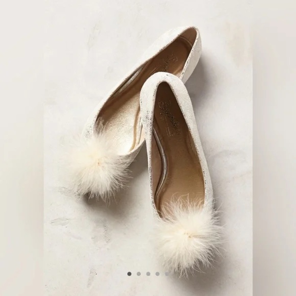 Anthro Metallic & Feather Ballet Flats